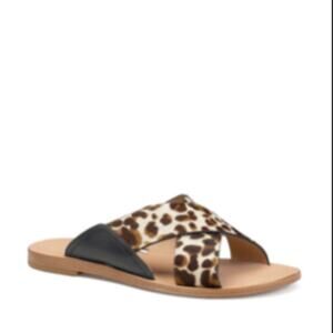 Trask Sandi Women Slide Leather Sandal Sz 7.5 White Leopard Calf Hair Cushioned